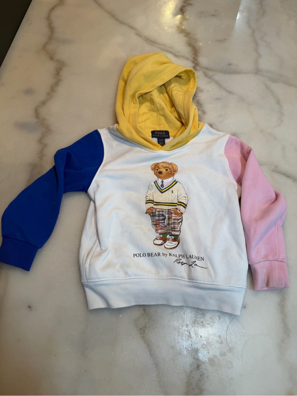 Ralph Lauren Polo Bear Colorblock Hoodie - White, Yellow, Blue, Pink